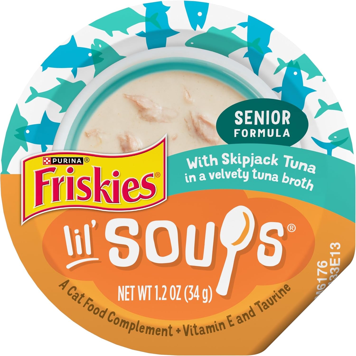 Purina Friskies Grain Free Senior Lickable Cat Food Toppers Lil’ Soups with Skipjack Tuna in a Velvety Tuna Broth - (Pack of 8) 1.2 Oz. Cup