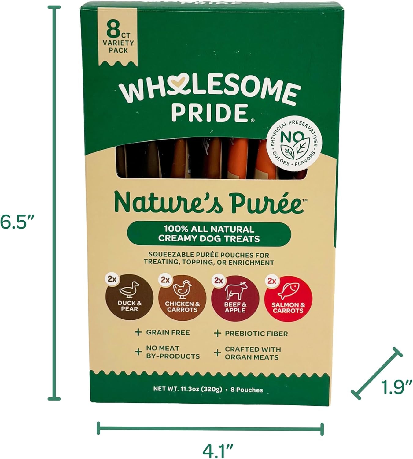 Wholesome Pride Nature’S Purée Creamy Dog Treats, Squeezable Lickable Treat & Topper, 1.4 Oz Pouches, 8-Count, 4-Flavor Variety Pack