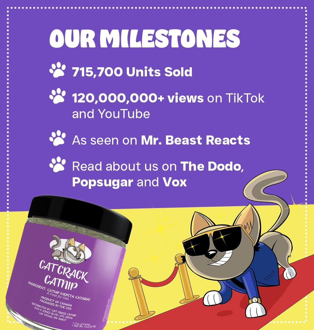 Cat Crack Catnip, Zoomie-Inducing Cat Nip Blend, North American Made & 100% Natural, Safe & Non-Addictive Catnip Treats Used to Supplement Cat Nip Toys, Spray, & Accessories (1 Cup)