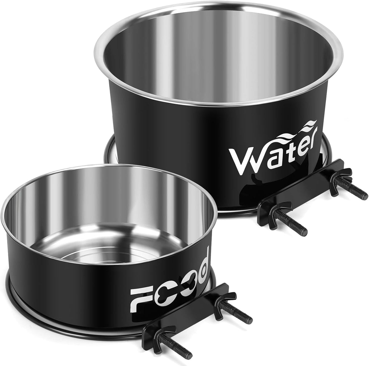 2 Pcs Stainless Steel Large Pet Dog Food Water Bowl Set for Cage (81+40 OZ)