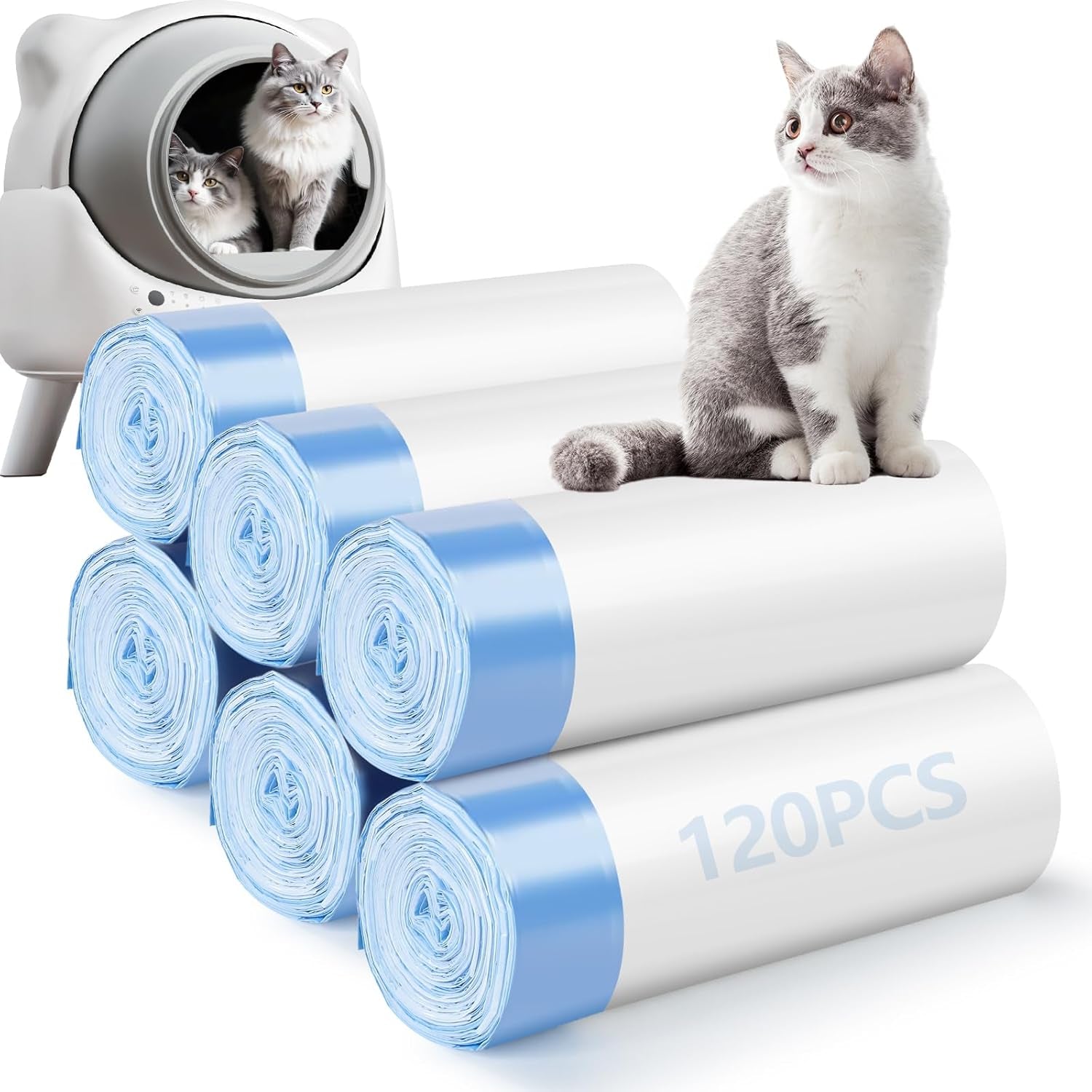 120 Pack Cat Litter Bags Compatible with Litter Robot 4/5/3, Self Cleaning Automatic Litters Box Liners, 25.2 X 15.7 Inch (10-12 Gallons)