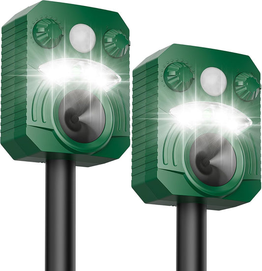 Cat Repellent Outdoor Deer Repellent Device Dog Repeller Solar Animal Repellent Ultrasonic Squirrel Repeller Waterproof with Flashing Light Motion Activated Sensor 2 Pack (2 Pack Dark Green)