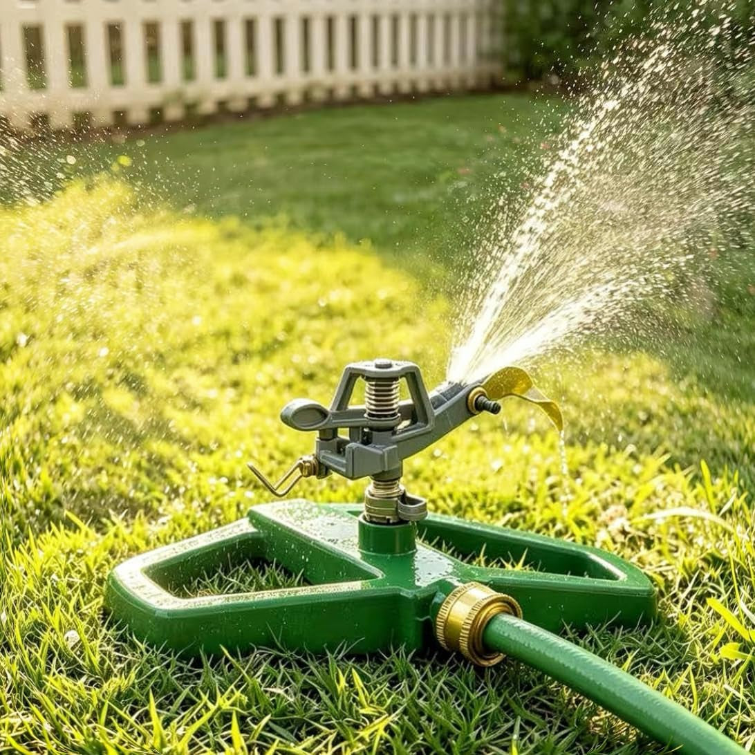 Heavy Duty Pulsating Impact Lawn Sprinkler 360° Adjustable Rotating Automatic Water Sprinkler for Yard with Metal Base, Large Area Irrigation Sprinkle for Garden, Covers up to 4,500 Sq. Ft