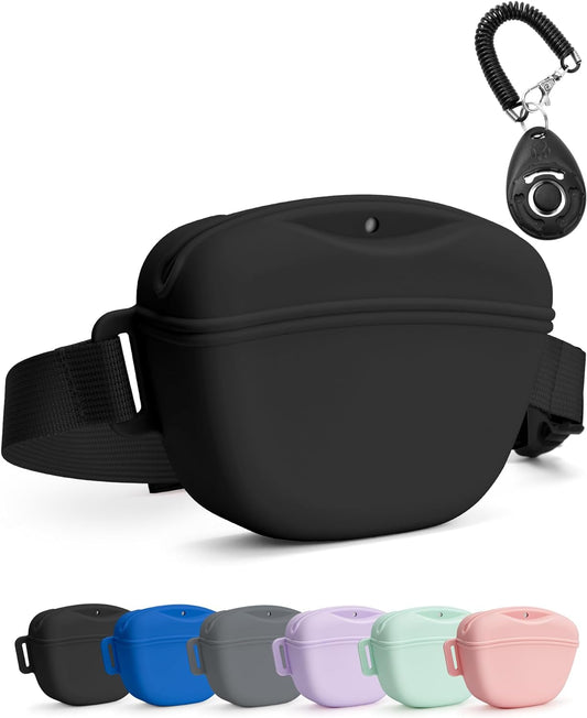 Heouvo 1.67 Cup Magnetic Dog Treat Pouch with Training Clicker (Black)
