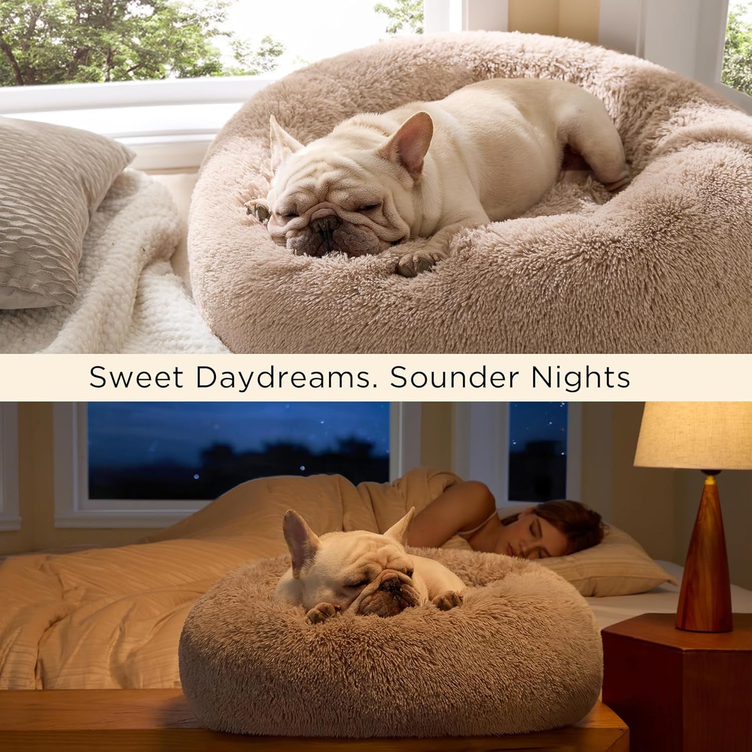 Bedsure Calming Dog Bed for Medium Dogs, Donut Pet Bed | Washable Dog Bed for Crate, Soft Fluffy Bubble Fleece Pet Bed