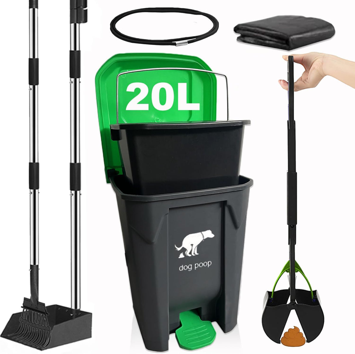 6Pack - Large Dog Pooper Scooper for Yard - 20L Dog Poop Trash Can Outside