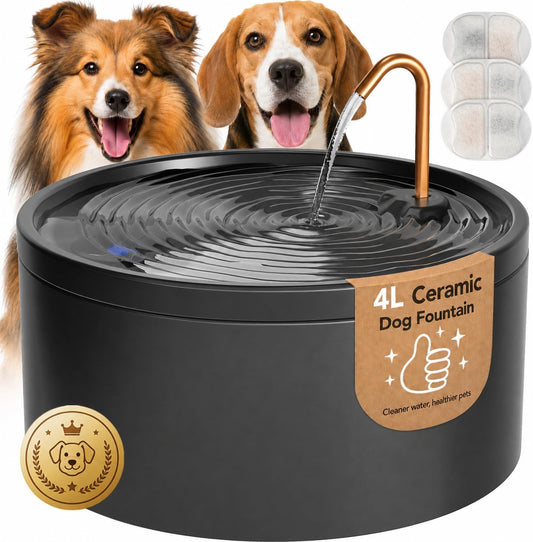 Ceramic Dog Water Fountain, All-Ceramic Body, Pure Copper Spout