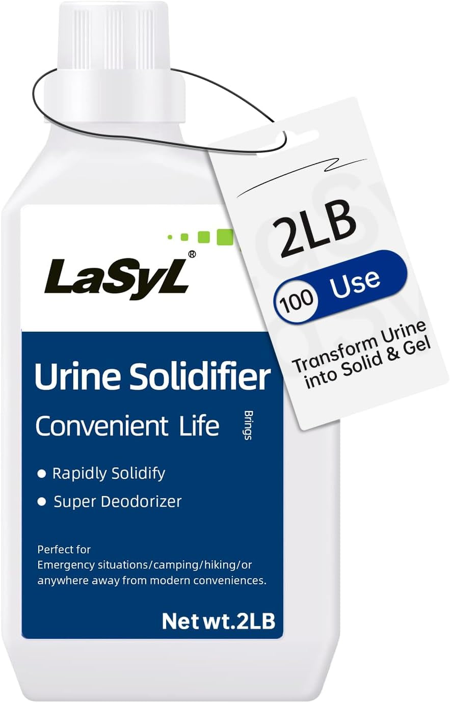 Lasyl Super Absorbent Powder - 50/100/200 Use, Solidify & Gel Urine in 1 Min, Deodorizer - Easy to Port Waste Liquid - for Camping Portable Toilet, Urinals, Bedside Commodes, Pet Potty Etc