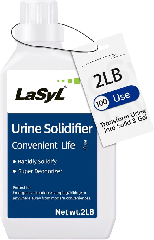 Lasyl Super Absorbent Powder - 50/100/200 Use, Solidify & Gel Urine in 1 Min, Deodorizer - Easy to Port Waste Liquid - for Camping Portable Toilet, Urinals, Bedside Commodes, Pet Potty Etc