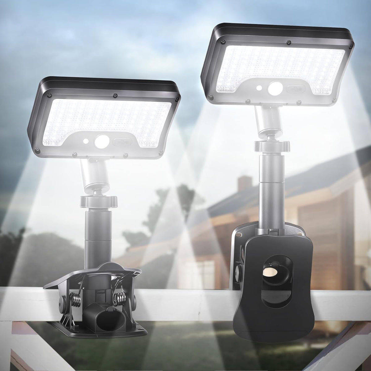 Clip on Solar Motion Lights Outdoor,360°Rotatable Fence Lights(2Pack,6000K)