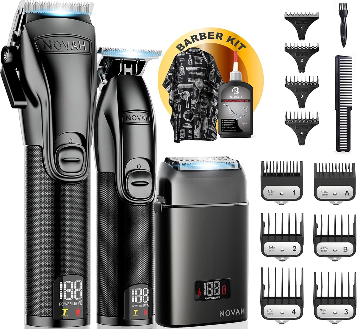 Novah Professional Barber Clippers and Trimmer Set - Foil Shaver Professional Hair Clippers for Men, Mens Cordless Hair Clipper for Barbers Haircut Kit, Fade
