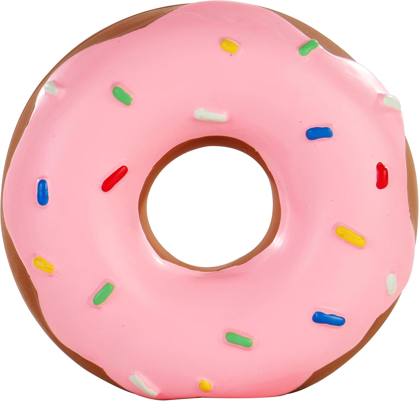 Tamu Style Donut Dog Toy, Squeaky Latex Play Toy for Small and Medium Dogs, 4 Inch Hand-Painted Design