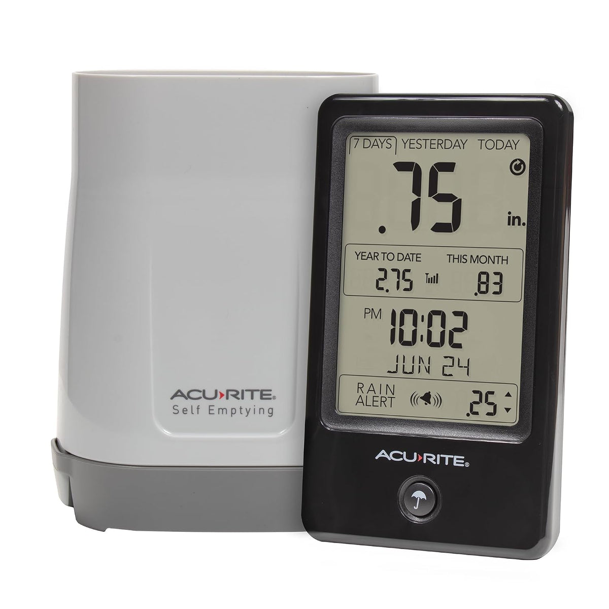 Acurite Wireless Rain Gauge with Self-Emptying Rain Collector with Rainfall History, Alerts, and Current Date and Time (02446M)