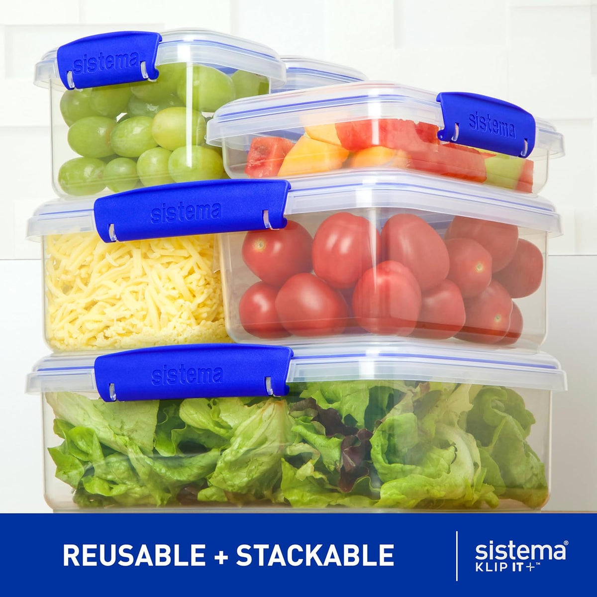 Sistema KLIP IT Large 7L Food Storage Container, Airtight & Stackable, Dishwasher, Freezer, & Microwave-Safe, Bpa-Free