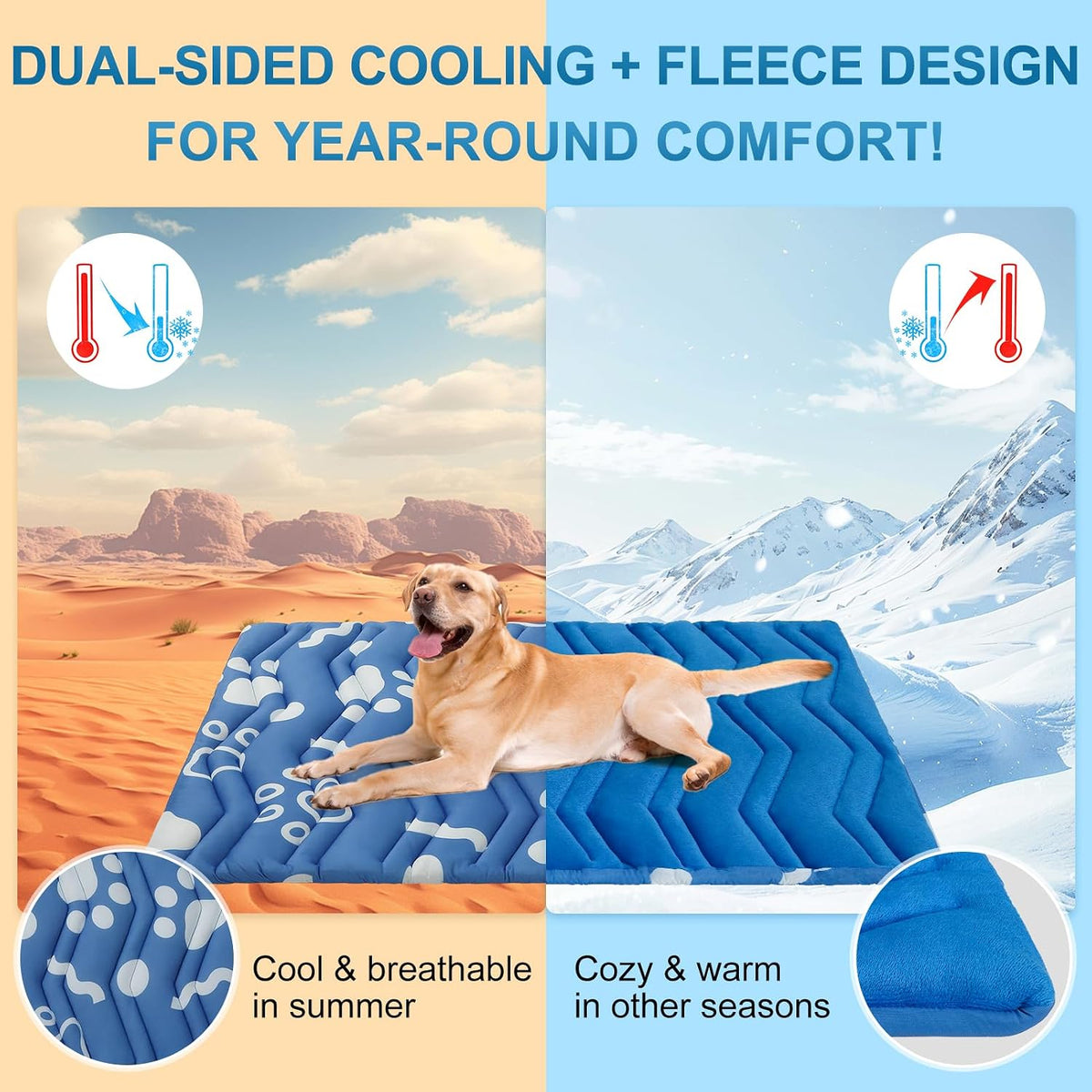 BEAUTYZOO Cooling Mat for Xlarge Dogs, 59X40In Reversible Pad, Self-Cooling