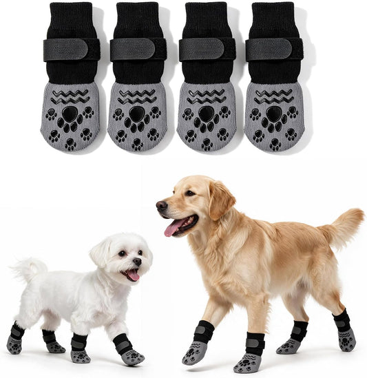 Dog Socks for Small Dogs, 4 Pack Double-Sided anti Slip Dog Booties Socks, Winter Warm Pet Socks with Adjustable Straps, Pet Paw Protection against Licking & Scratching, Strong Grip, XS