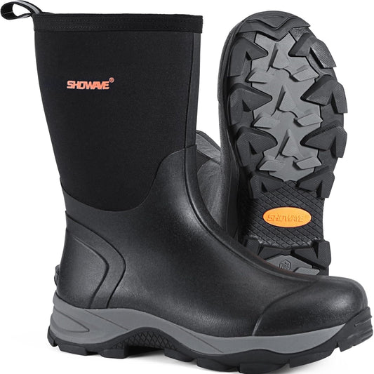Showave Men'S Rain Boots Waterproof Insulated Rubber Work Boots Mud Hunting