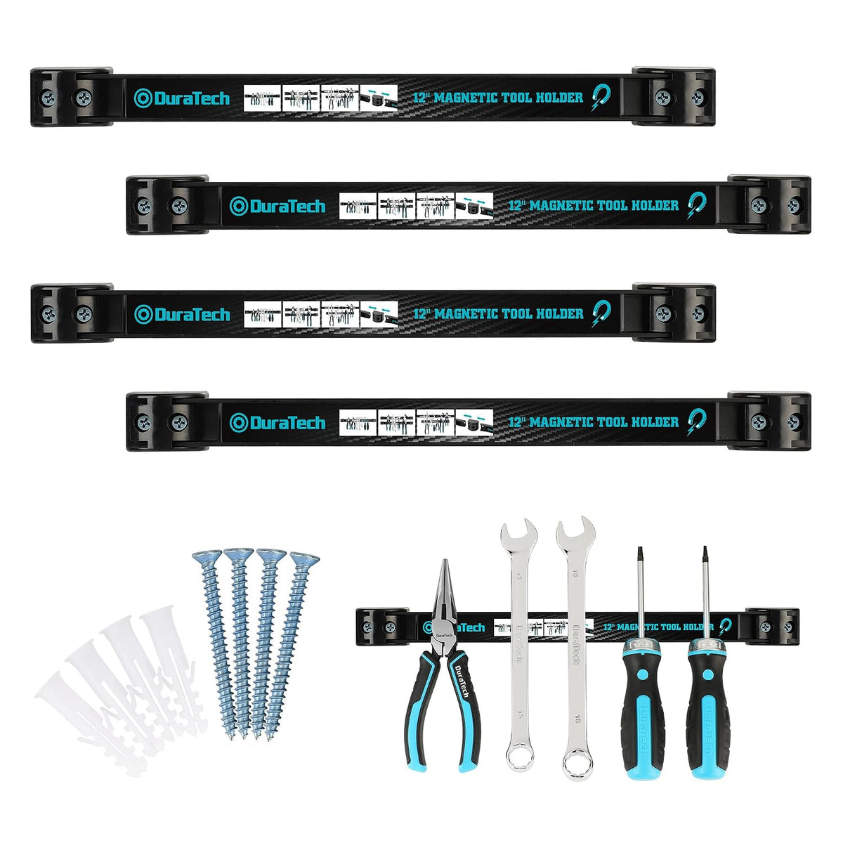 DURATECH 4 Pack 12" Magnetic Tool Holder Strip, Heavy Duty Tool Bar