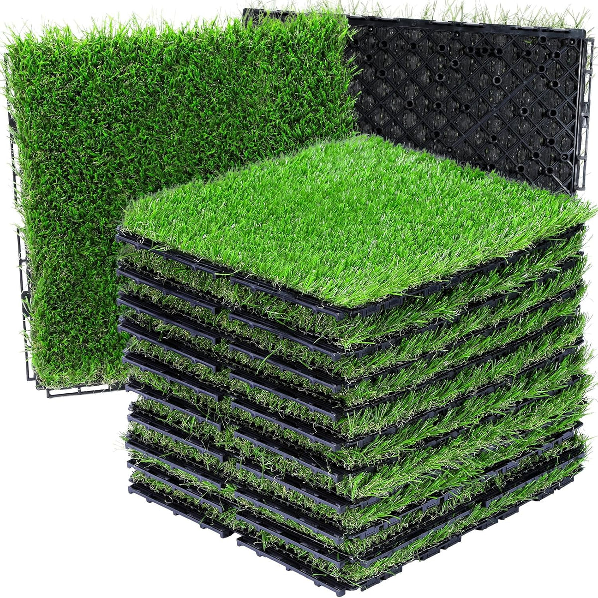 VANCASTLE Artificial Grass Tiles Interlocking Turf Squares Deck 9 Pack