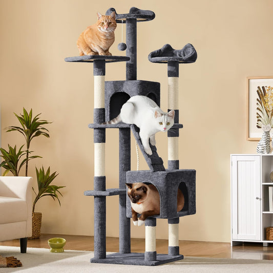 Yaheetech 72In Tall Cat Tree Tower with 2 Condos & 3 Perches, Dark Gray