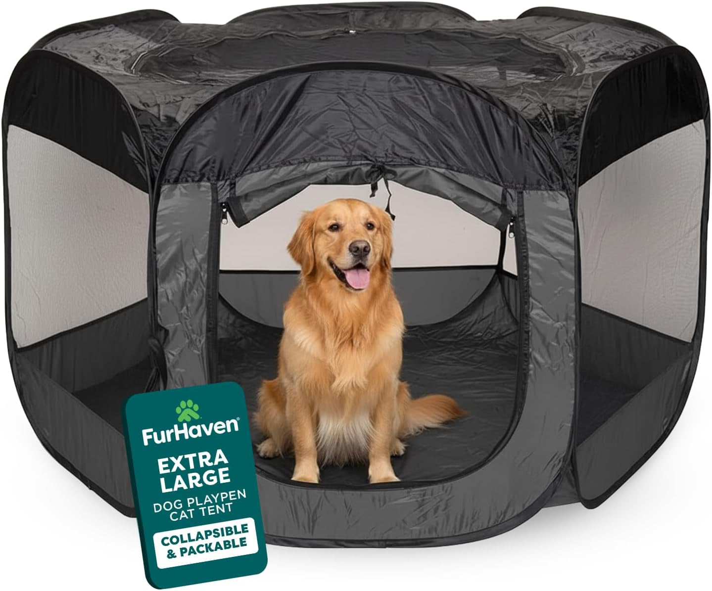 Furhaven Portable Pet Playpen for Dogs & Cats, Extra Large Indoor Kitten Playpen with Mesh Sides, Foldable Dog Playpen for Small Dogs, Pop up Travel Dog Pen, X-Large, Pet Crate with Mesh Sides, Gray
