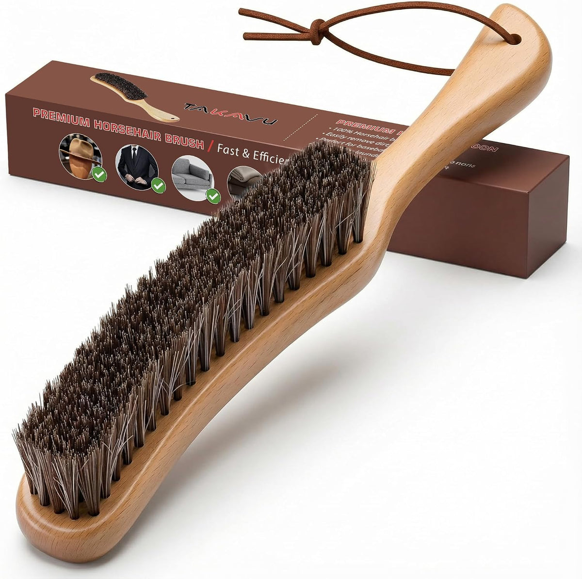 Soft Horsehair Clothes Brush for Suits, Large Beech Wood Handle