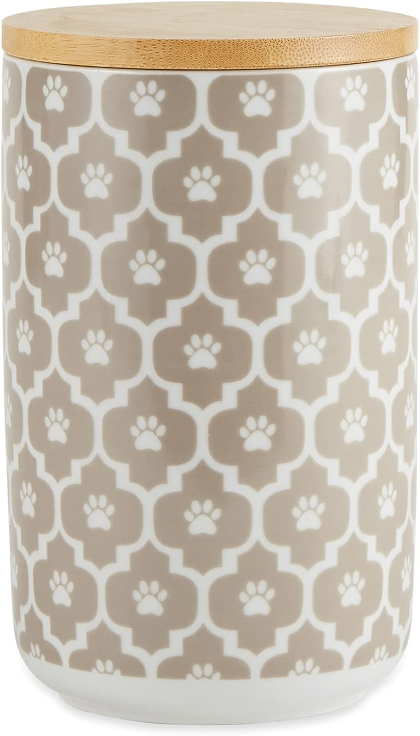 Bone Dry Lattice Collection Pet Bowl & Canister, Treat Canister, 4X6.5 Inches, Stone (Pack of 6)