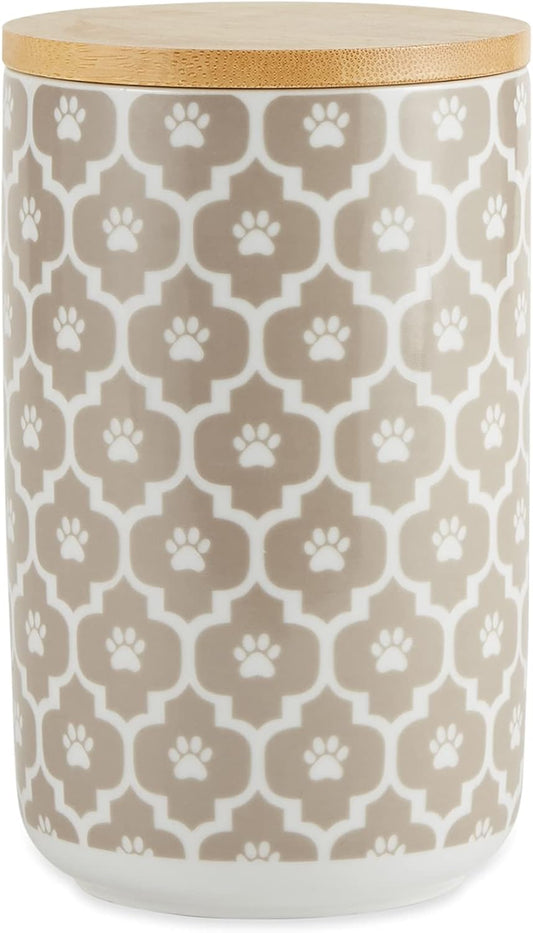Bone Dry Lattice Collection Pet Bowl & Canister, Treat Canister, 4X6.5 Inches, Stone (Pack of 6)