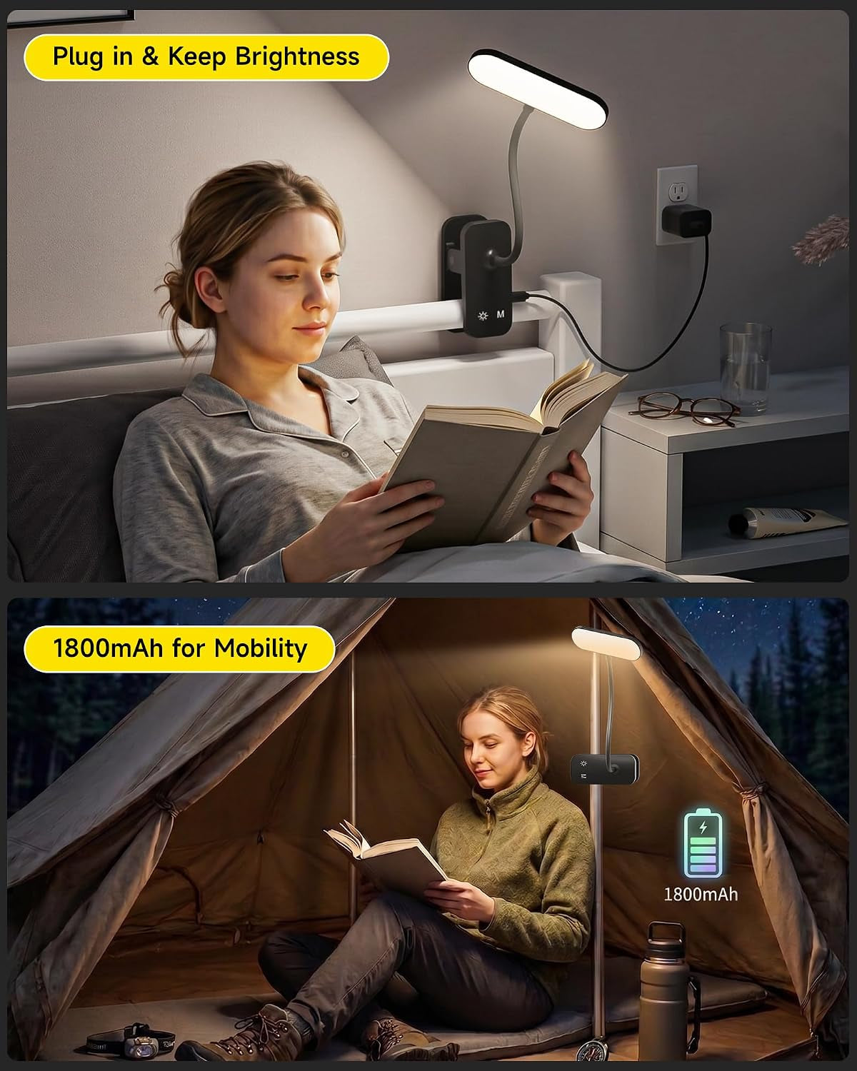 CUHIOY Rechargeable Clip on Light, Bed Headboard Reading Lamp, Black