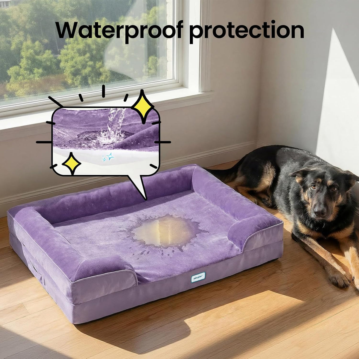 Ohgeni Orthopedic Extra Large Dog Bed Couch, Memory Foam, 44-Inch (Purple)