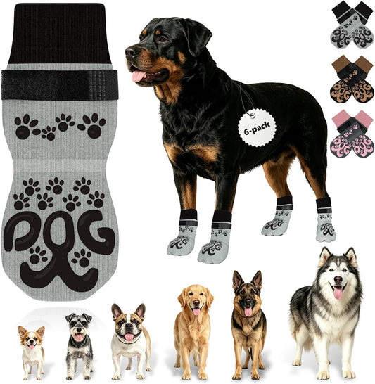 6Pcs Dog Booties to Prevent Licking - Double Side Dogs Paw Socks for Outside, Dogs Foot Covers, No Twist Grip Socks for Small Medium Large Senior Dog, XXL