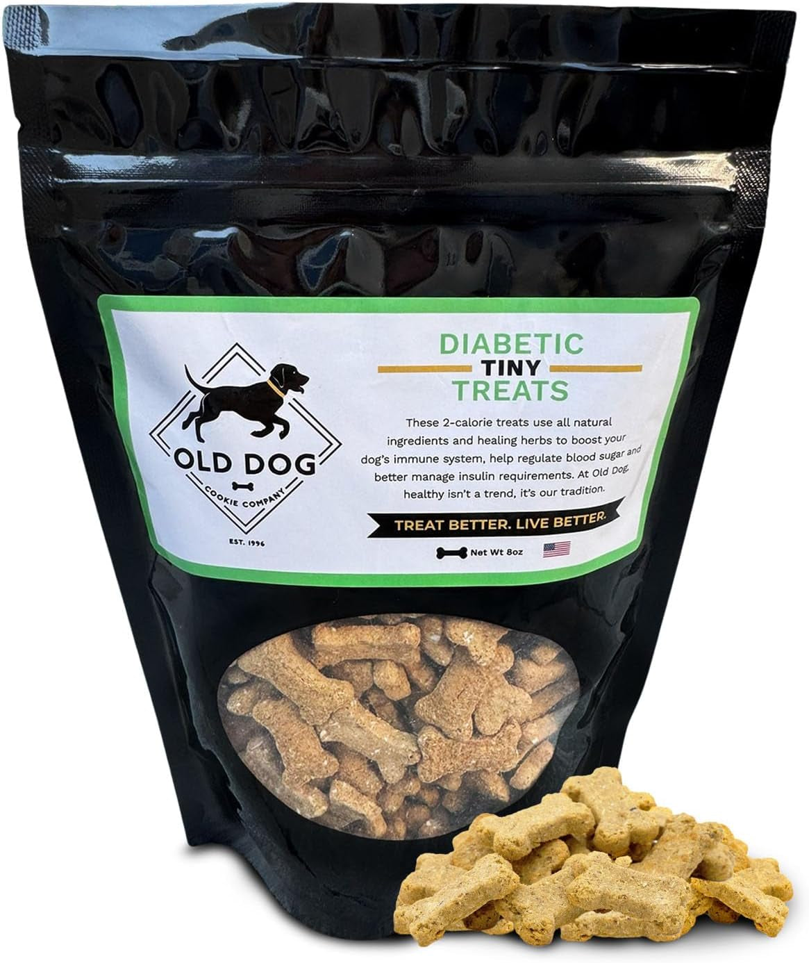 Old Dog Cookie Company Tiny Diabetic Dog Treats | All Natural, 2 Calorie, Vet Approved Pet Snacks | Top Treat for Dogs | Healthy Chews for Large, Medium & Small Breeds | 8 Oz