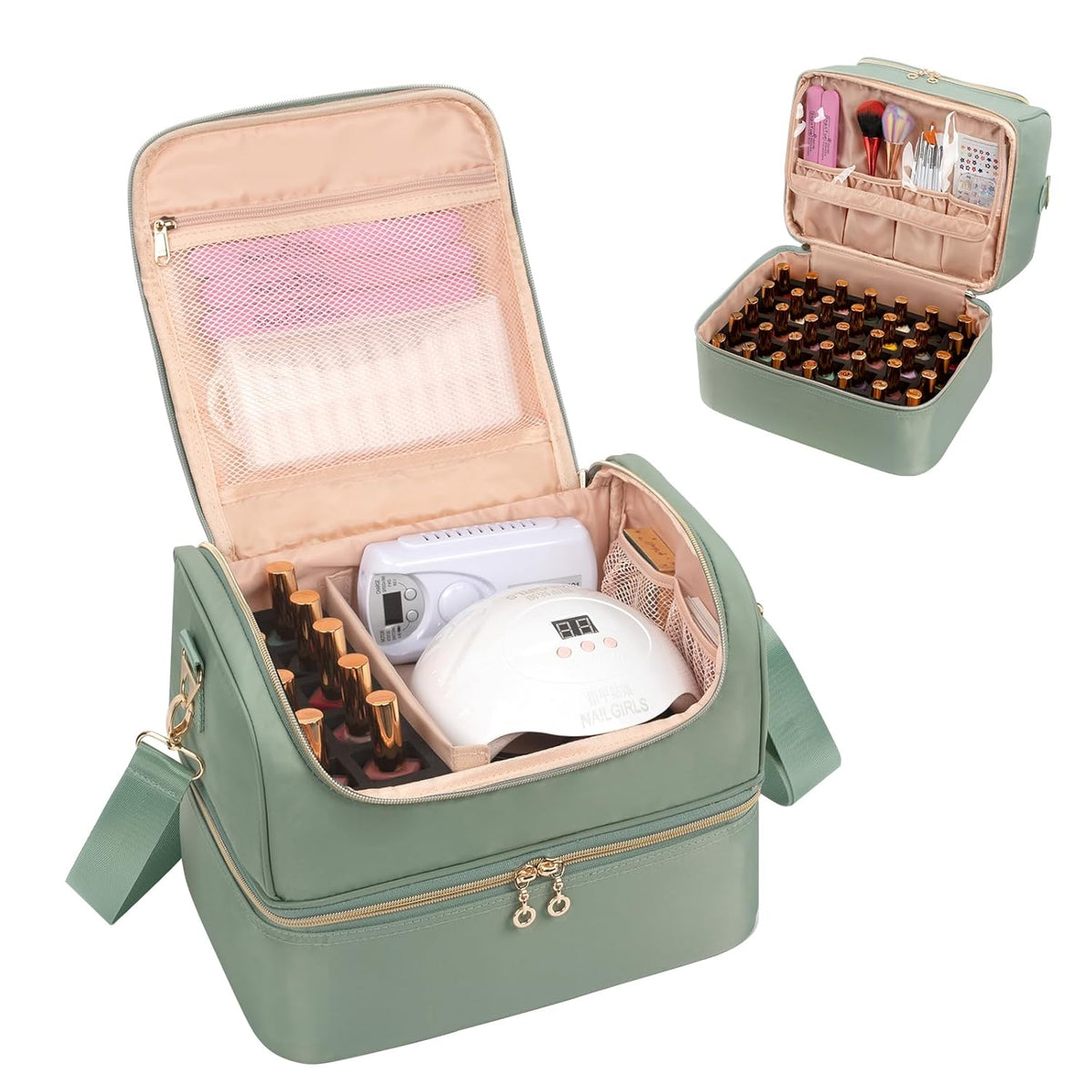 Nail Polish Organizer Case, Nail Supplies Storage Box Holds 45 Bottles Nail Polish & Nail Lamp, Travel Nail Tech Carrying Case, Nail Kit Bag for Nail Stuff & Manicure Tools