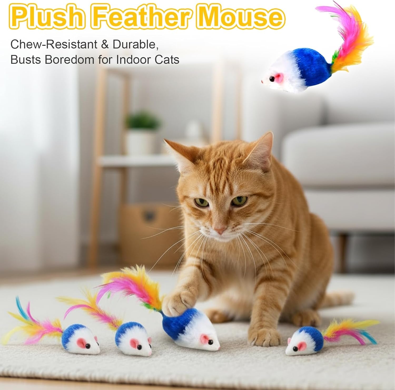 2-Pack USB Rechargeable Smart Cat Toy Ball, 360° Rotation Automatic Moving Chase Toy, Obstacle Avoidance Interactive Play with 4 Spiral Springs, Enrichment Toys for Indoor Cats, Puppies & Small Dogs