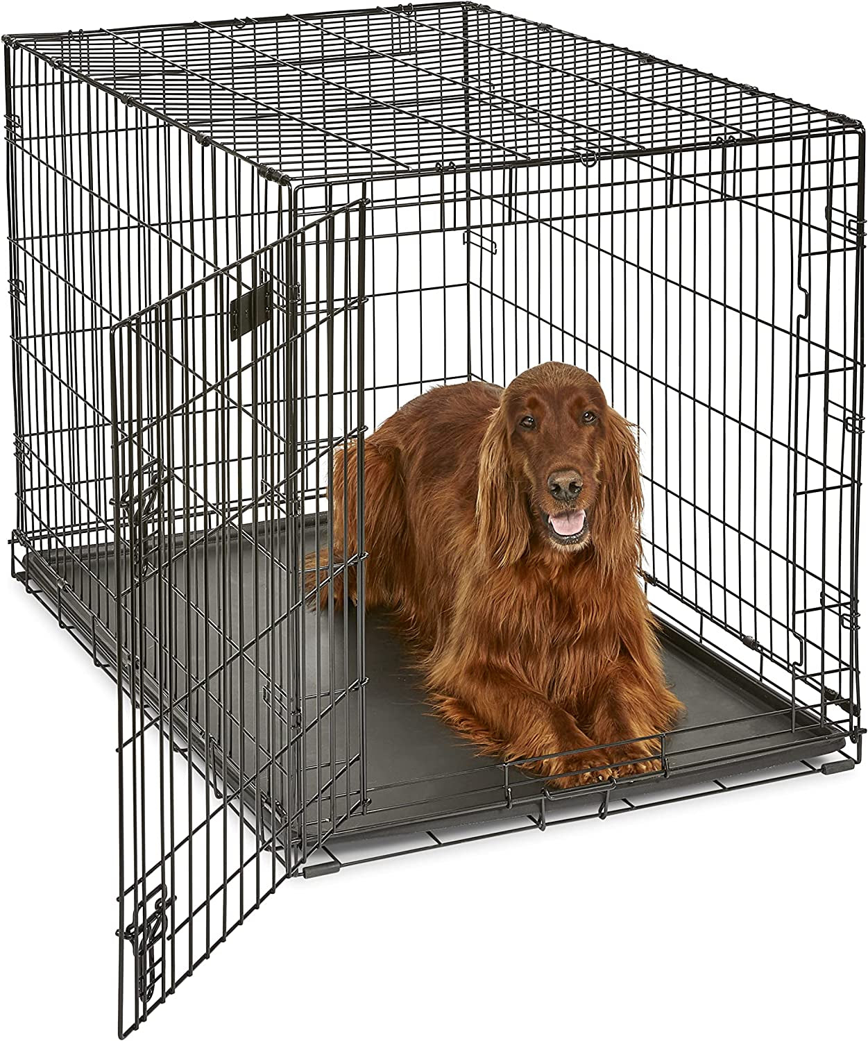 Midwest Homes for Pets 42-Inch Icrate for Large Breeds, 71-90 Lbs, Single Door Folding Dog Crate with Divider Panel, Leak-Proof Tray & Secure Latch, Portable, Durable & Easy to Assemble