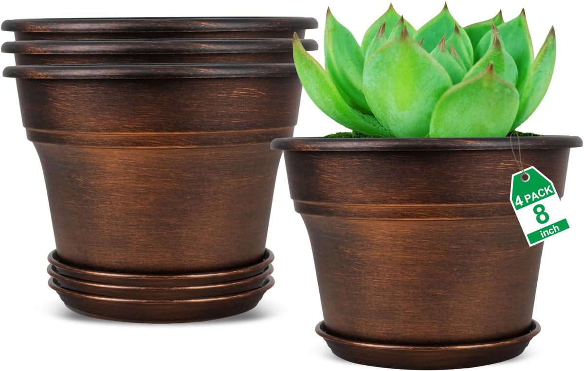 Fodetyff Planters-Plant-Pots-Indoor-Outdoor, 8 Inch 4 Pack Copper