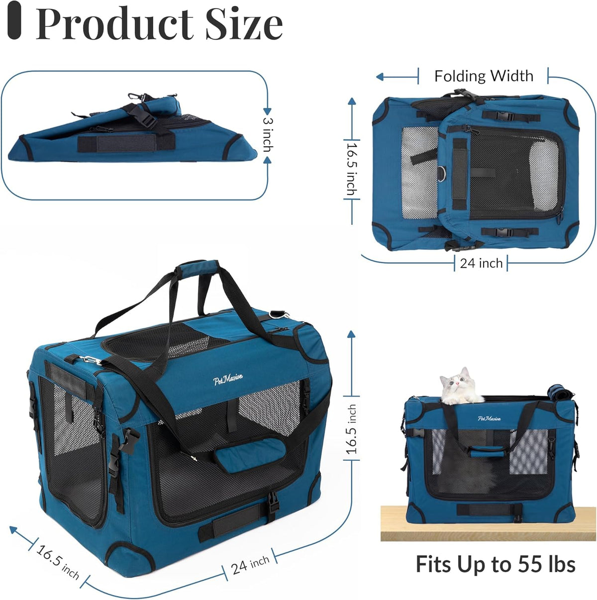 Extra Large Cat Carrier for 2 Cats, Collapsible Soft Sided Pet XL Crate for Large Mudium Big Cat 20Lbs+, Car Travel Portable Bag for Long Trips Ride 24"X16.5"X16.5"