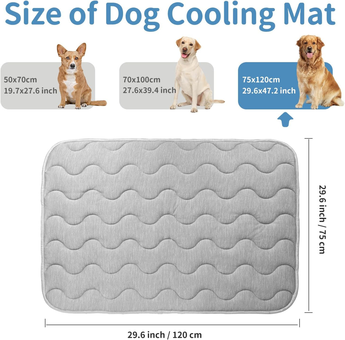Extra Large Dog Cooling Mat,47.3''*29.6'' Washable Cooling Pet Pad, Q-MAX>0.45,XXL Portable Kennel Puppy Bed for Summer, Non Slip Sleeping Blanket Pet Pads (Grey,120L X 70W Cm)