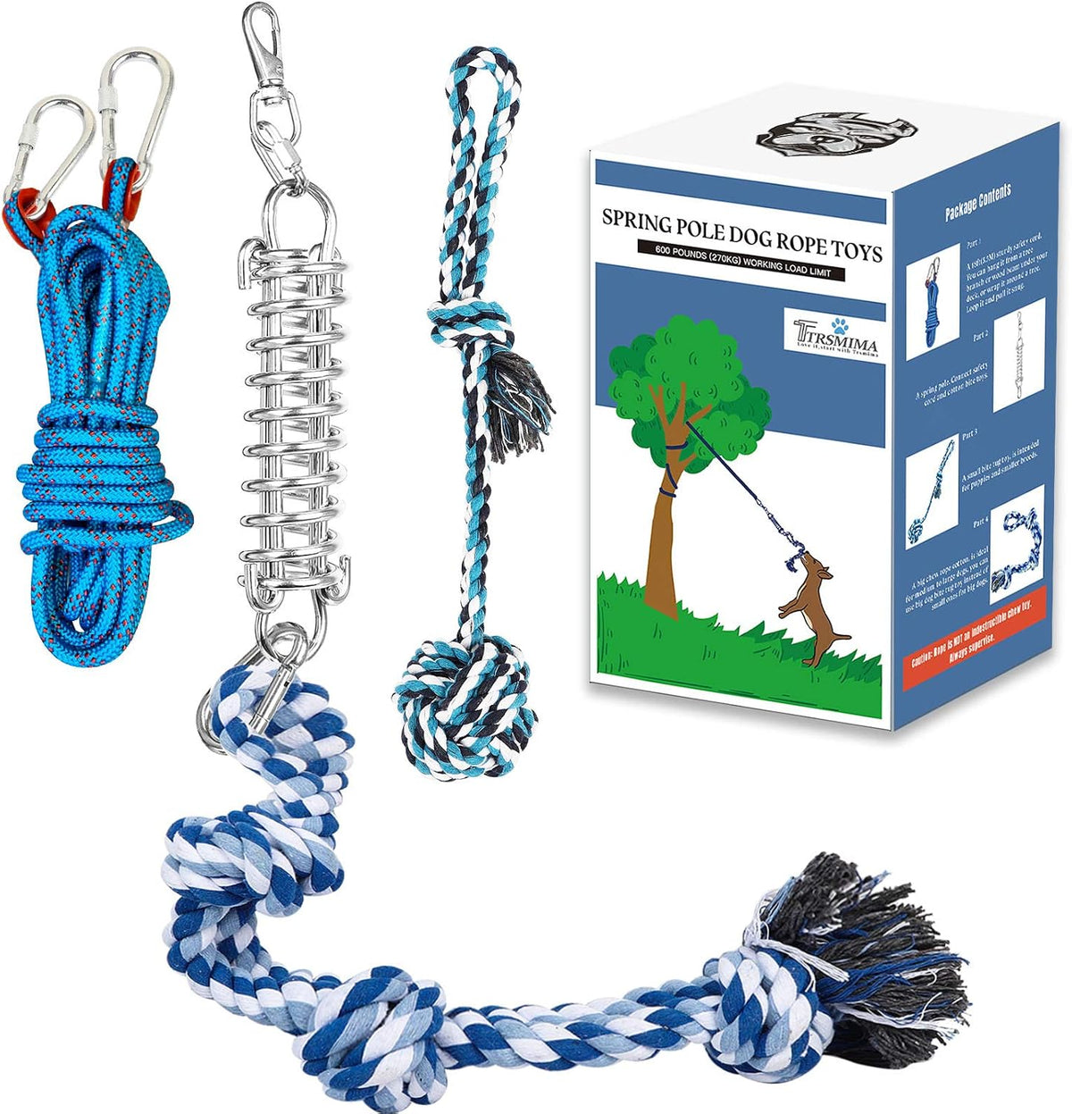 TRSMIMA Spring Pole Rope Toys - Spring Pole for Dogs Heavy Duty