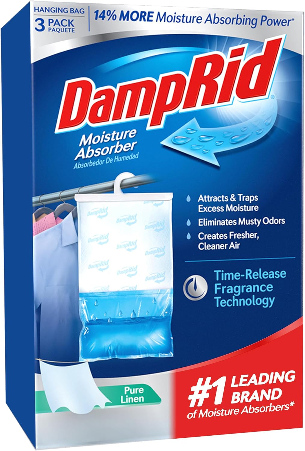 Damprid Pure Linen Hanging Moisture Absorber, 16 Oz., 3 Count (Pack of 1) - Eliminates Musty Odors for Fresher, Cleaner Air, Ideal for Closet, 14% More Moisture Absorbing Power*