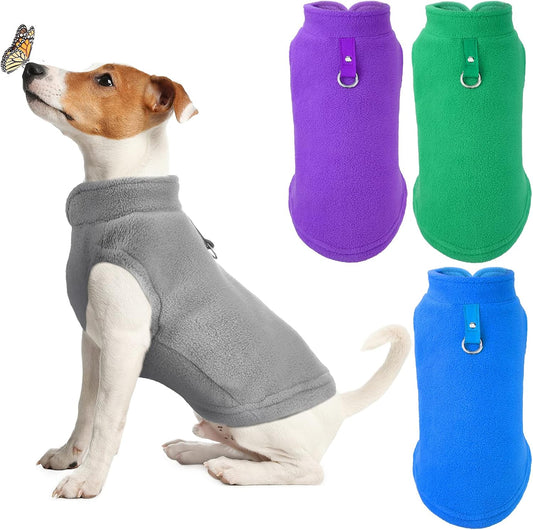 Satinior 4 Pcs Fleece Dog Sweater Vest, L, Gray, Green, Purple, Blue