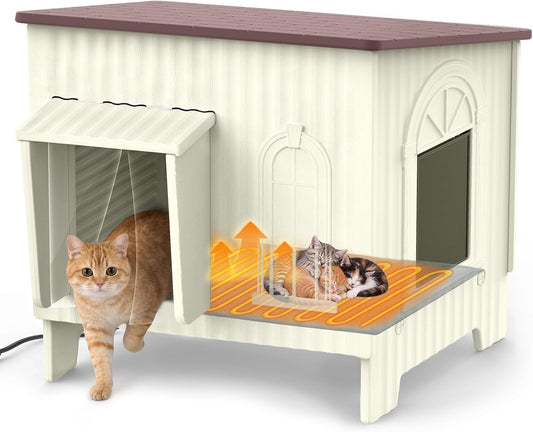 Weatherproof Heated Cat House for Outdoor, 21.6 X 17.1 X 23.4In Cat Shelter
