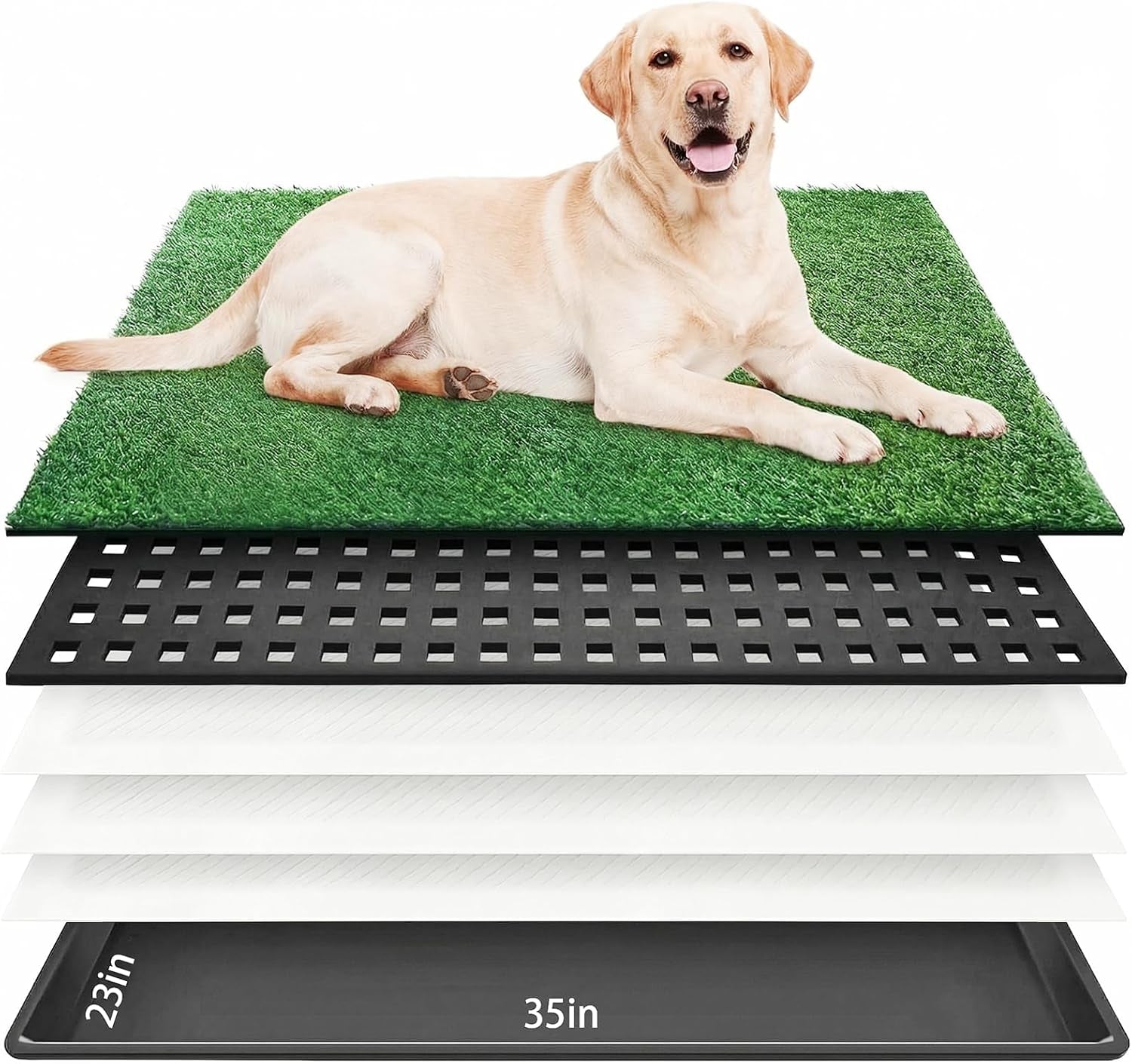 Dog Grass Pad with Tray 35"X23" Large Dog Litter Box, Artificial Grass for Dogs Potty with 3 Disposable Mats & EVA Base, Reusable Indoor Dog Potty Training for Apartment Balcony (Green, Large)