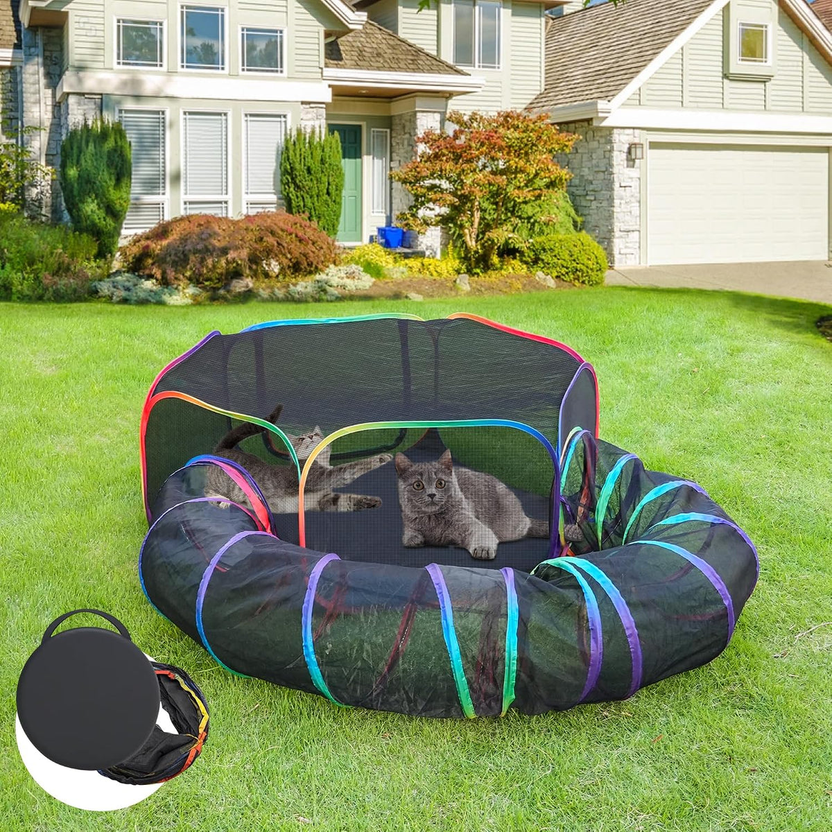 Outdoor Cat Enclosure, 2-In-1 Pop-Up Portable Catio Playground
