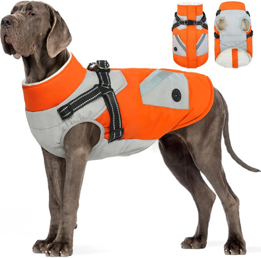 Dog Winter Coat for Large Dogs Warm Jackets with Built in Harness