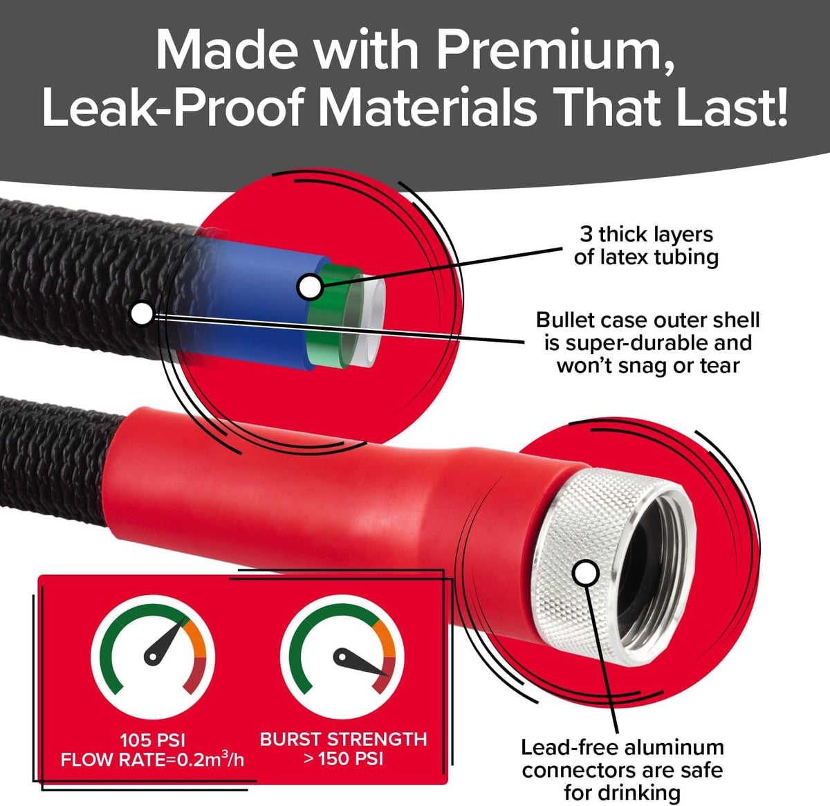 Pocket Hose 50 FT Silver Bullet 2.0 Hose, Turbo Shot Nozzle, Kink-Free