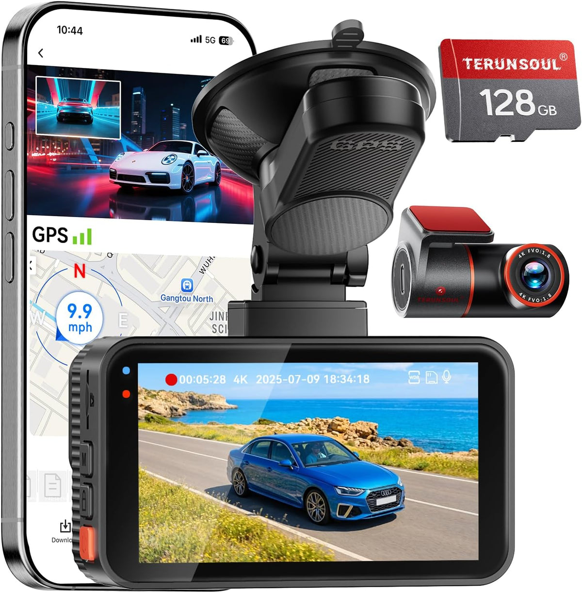 4K+4K Dash Cam, Free 128GB Card, 5.8Ghz Wifi6 - up to 20Mb/S
