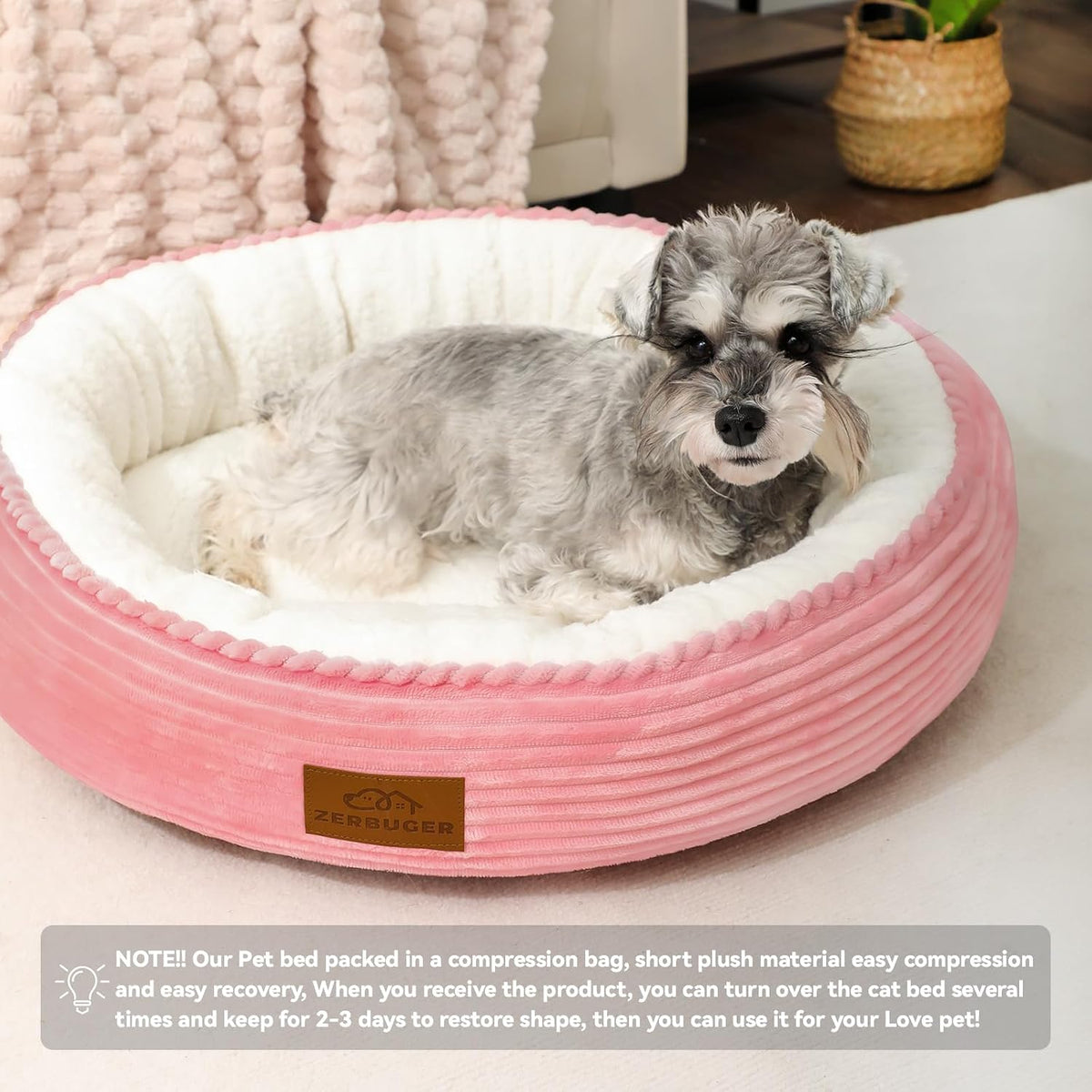 Zerbuger 20In Pink round Dog Bed Sofa for Dogs Cats, Machine Washable