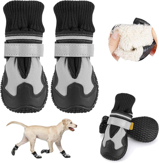 Lukovee Dog Shoes - Waterproof Warm Fleece Lined Winter Booties, 4 Pack, #4