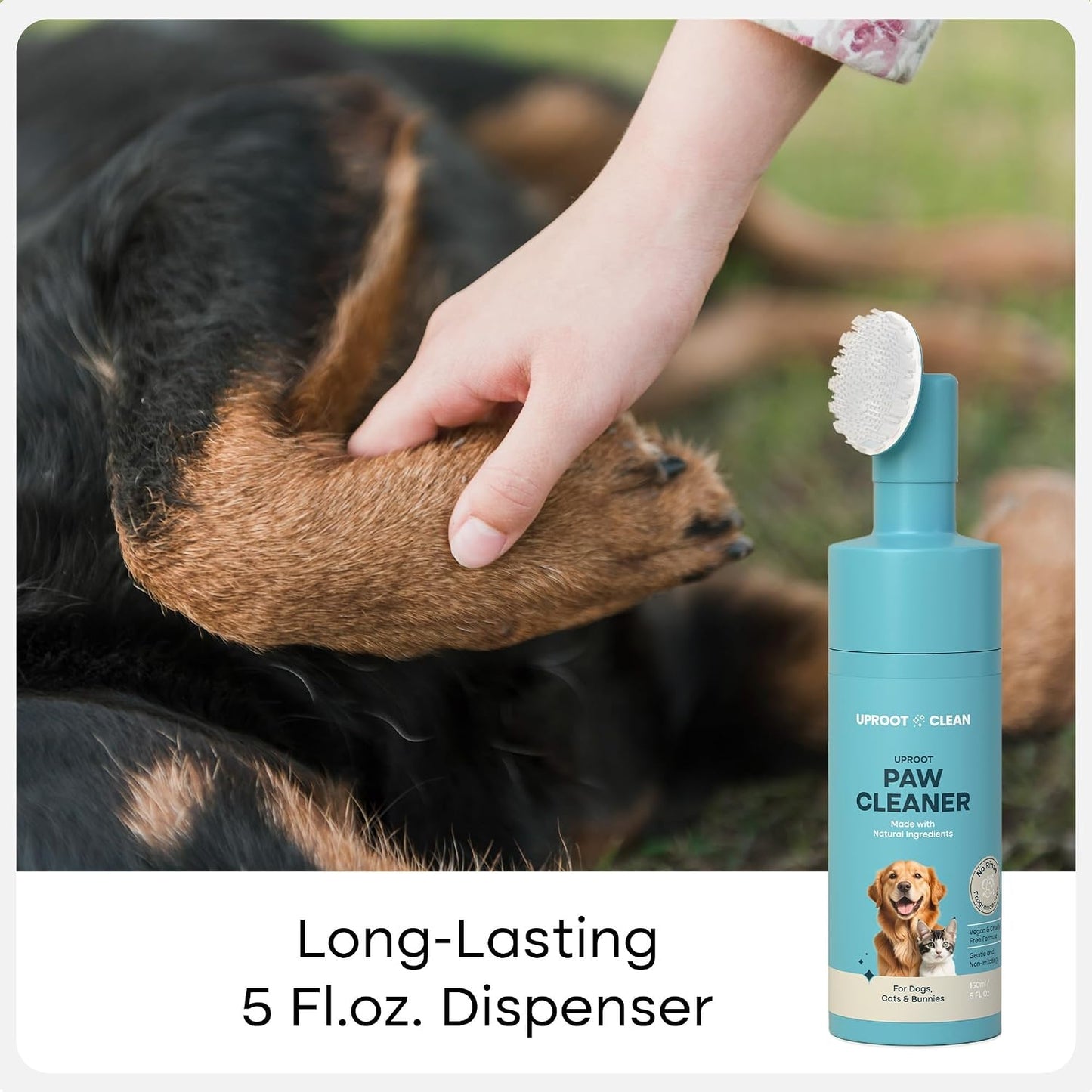 Uproot Clean Dog Paw Cleaner - No-Rinse Paw Cleaner for Dogs - Easy Dog Foot Washer with Bristle Brush - Fragrance-Free Foot Scrubber for Home and On-The-Go - Hypoallergenic & Safe All Dogs